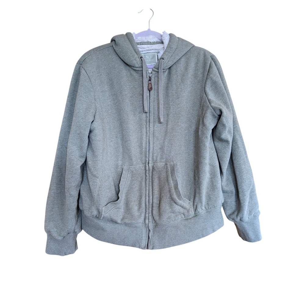 Green Tea Sage Heather Faux Fur Lined Full Zip Hoodie Sweatshirt XL FW5577R132‎